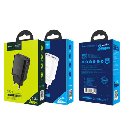 HOCO hálozati töltő C52A 2xUSB 2,1A fehér