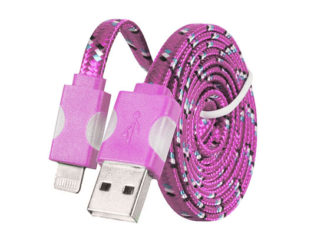 USB kábel - Fonott ledes világítás iPhone 5/6/7/8/X Lightning 1 méter rózsaszín