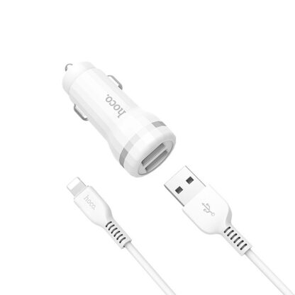 Premium minosegu HOCO autos tolto Z27 2xUSB 24A plusz lightning kabel feher 17