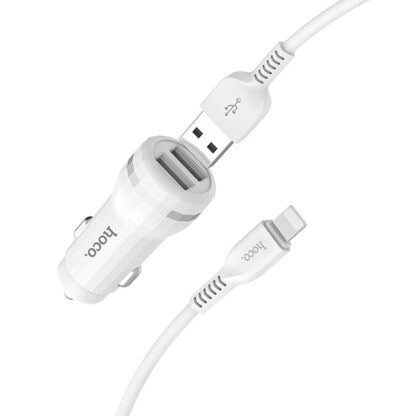 Premium minosegu HOCO autos tolto Z27 2xUSB 24A plusz lightning kabel feher 2