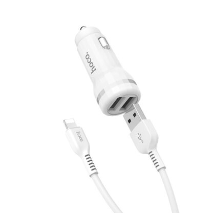 Premium minosegu HOCO autos tolto Z27 2xUSB 24A plusz lightning kabel feher 3