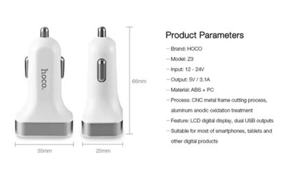 Premium minosegu HOCO autos tolto Z3 2xUSB 31A LCD kijlezo feher 9
