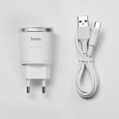 Prémium minőségű HOCO hálózati töltő C37A 1xUSB 2,4A 12W plusz USB Type C kábel - Image 6