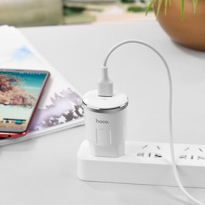 Prémium minőségű HOCO hálózati töltő C37A 1xUSB 2,4A 12W plusz USB Type C kábel - Image 9