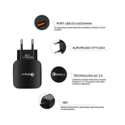 TEL1 gyorstöltő-Micro USB hálózati töltő+1m-es fekete töltőkábel - Image 2