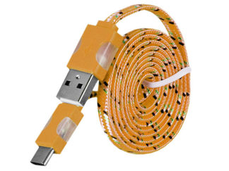 USB kábel - Fonott ledes világítás USB Type C 1 méteres narancssárga
