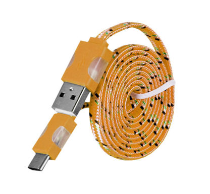 USB kábel - Fonott ledes világítás USB Type C 1 méteres narancssárga