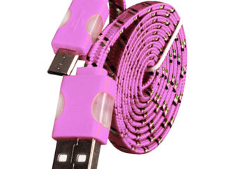 USB kábel - Fonott ledes világítás micro USB 1 méteres rózsaszín