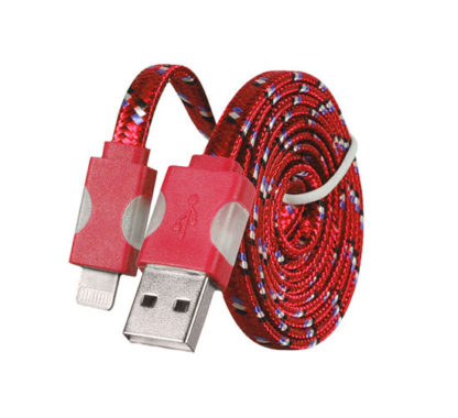 USB kábel – Fonott ledes világítás iPhone 5 6 7 8 X Lightning 1 méteres piros
