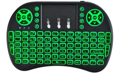 Mini QWERTY Bluetooth billentyuzet 2.4GHz 10 meter 3 fele hatter villagitassal Tv hez mobiltelfonhoz tablethez zold