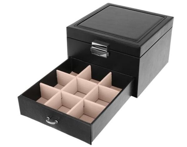 Elegáns doboz ékszereknek, óráknak vagy kiegészítőknek, Műbőr fekete - Image 2