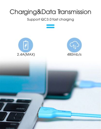 USB kábel-Szilikon USB Type C kábel-QC 3.0 1m kék