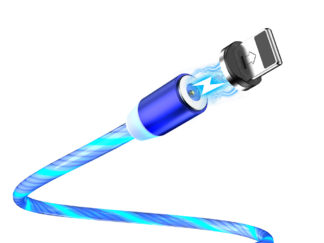 Világító Lightning (Iphone) kábel - mágneses levehető dugóval 1m kék