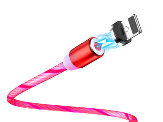Világító Lightning (Iphone) kábel-mágneses levehető dugóval 1m piros