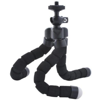 Tripod, hajlítható lábú, szelfi és asztali miniállvány, fekete, telefon adapterrel - Image 2