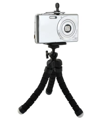 Tripod, hajlítható lábú, szelfi és asztali miniállvány, fekete, telefon adapterrel - Image 9