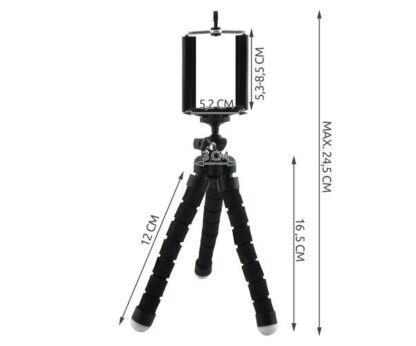 Tripod, hajlítható lábú, szelfi és asztali miniállvány, fekete, telefon adapterrel - Image 10