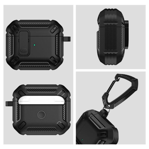 Apple AirPods PRO 1-2 , X-CARBO BLACK védőtok, ütésálló, fekete - Image 2