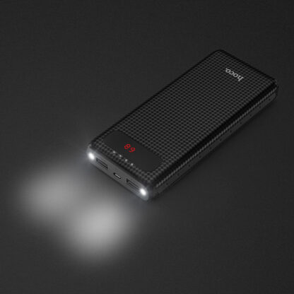 HOCO B20A hordozható vésztöltő 2 x USB aljzat (belső 20000 mAh akku, 5V / 2100mA, LED kijelző), Fekete - Image 2