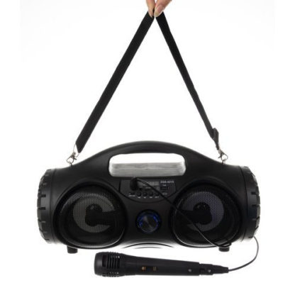 Hordozható Bluetooth hangszóró rádióval és mikrofonnal