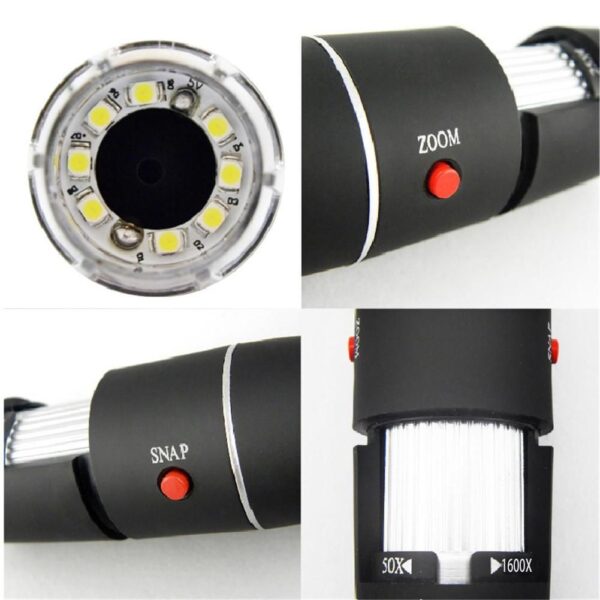 Hordozható digitális mikroszkóp, USB, fotó-videó, 8 LED, 5x digitális zoom, fekete - Image 2