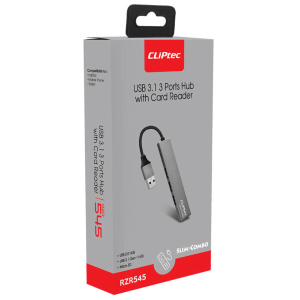 USB HUB elosztó USB TO USB 3.1 + 2XUSB 2.0 + MicroSD - Slim Combo, Cliptec RZR545 - Image 2