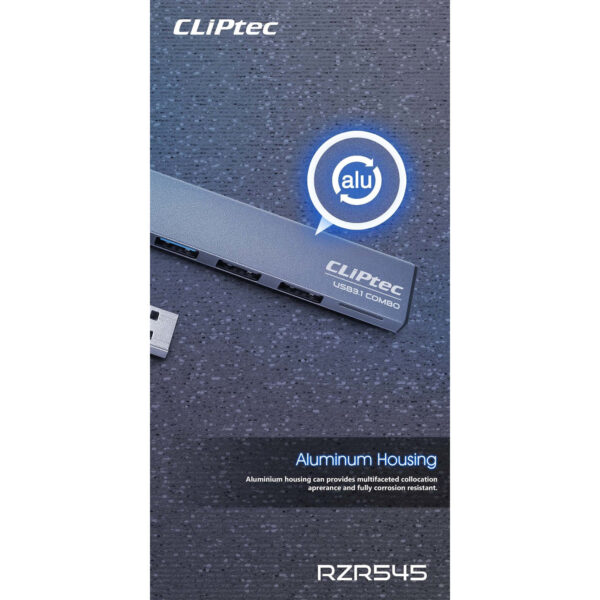 USB HUB elosztó USB TO USB 3.1 + 2XUSB 2.0 + MicroSD - Slim Combo, Cliptec RZR545 - Image 6