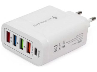 Hálozati töltő adapter, gyorstöltő PD 48W fehér 4 USB+ Type C