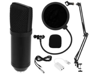 Vlog Mikrofon, PC-csatlakozás, állvánnyal, hangfelvételhez, streaminghez, játékhoz és karaoke-hoz