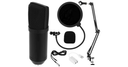 Vlog Mikrofon, PC-csatlakozás, állvánnyal, hangfelvételhez, streaminghez, játékhoz és karaoke-hoz