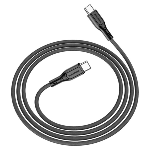 Type-C Type C 60W (20V / 3A) 1m hosszú, Nano szilikon adat és töltőkábel, Borofone BX66 fekete