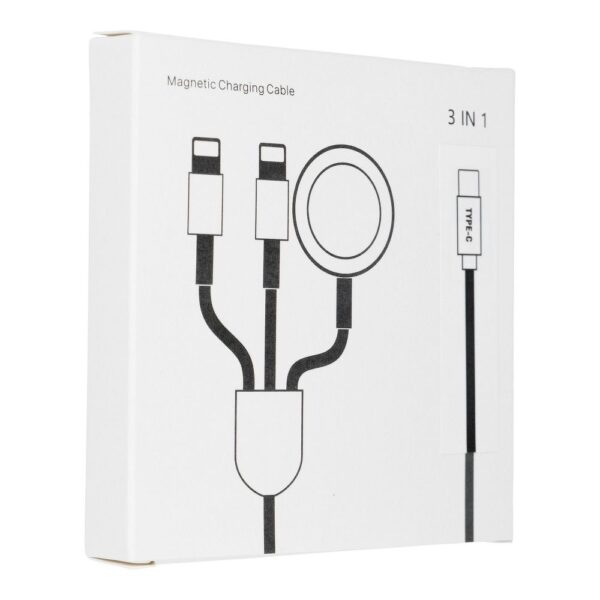 Apple Watch töltőkábel, mágneses, iPhone 8pin + Type-C + Apple Watch - Type-C, 3in1, fehér