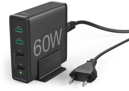 HAMA hálózati töltő 60W PD QC3.0 2x USB-A 2x USB-C fekete