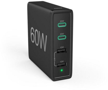 HAMA hálózati töltő 60W PD QC3.0 2x USB-A 2x USB-C fekete