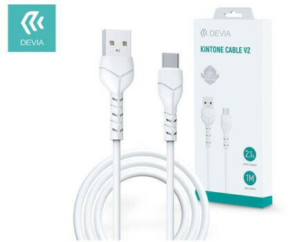 USB - USB Type-C adat- és töltőkábel 1 m-es vezetékkel - Devia Kintone Cable V2 Series for Type-C - 5V/2.1A - white