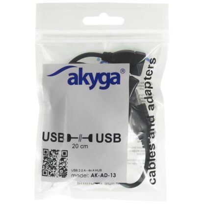 Adapter 4 USB kimenettel, Akyga USB2.0, Fekete