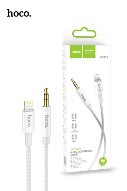 Audio kábel, AUX kábel, iPhone 8pin, lightning - jack 3,5mm, ezüst, Hoco UPA19