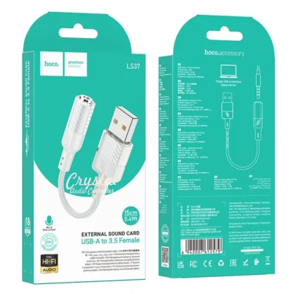 HOCO adapter AUX USB A to Jack 3,5 mm (female) LS37 0,15 m szürke-2