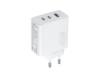 Hálózati töltőfej, adapter, gyorstöltő, 2X USB-C + 1XUSB port, fehér, 45W