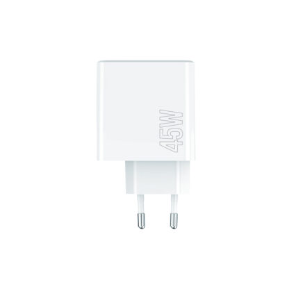 Hálózati töltőfej, adapter, gyorstöltő, 2X USB-C + 1XUSB port, fehér, 45W