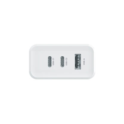 Hálózati töltőfej, adapter, gyorstöltő, 2X USB-C + 1XUSB port, fehér, 45W