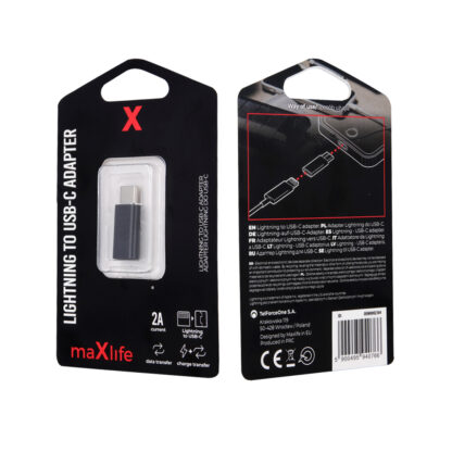 Maxlife Lightning to USB-C Adapter - 2A - fekete