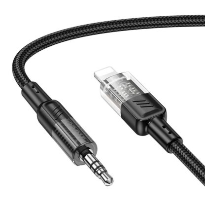 Audio kábel, aux kábel, iPhone 8pin, lightning - jack 3,5mm, szövet bevonat, fekete, 1.2m, Hoco UPA27