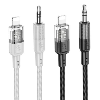 Audio kábel, aux kábel, iPhone 8pin, lightning - jack 3,5mm, szövet bevonat, fekete, 1.2m, Hoco UPA27