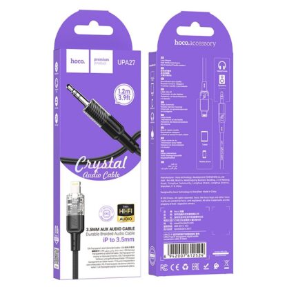 Audio kábel, aux kábel, iPhone 8pin, lightning - jack 3,5mm, szövet bevonat, fekete, 1.2m, Hoco UPA27